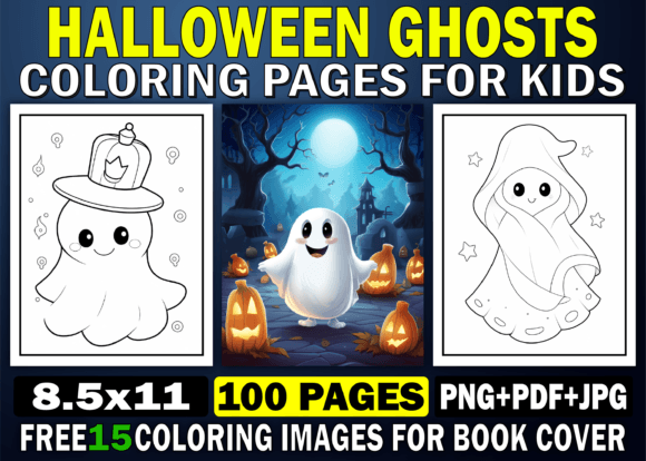 Halloween Ghost Coloring Pages for Kids Design Use