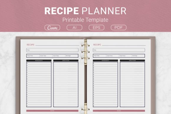 Recipe Planner Printable Template for Designers